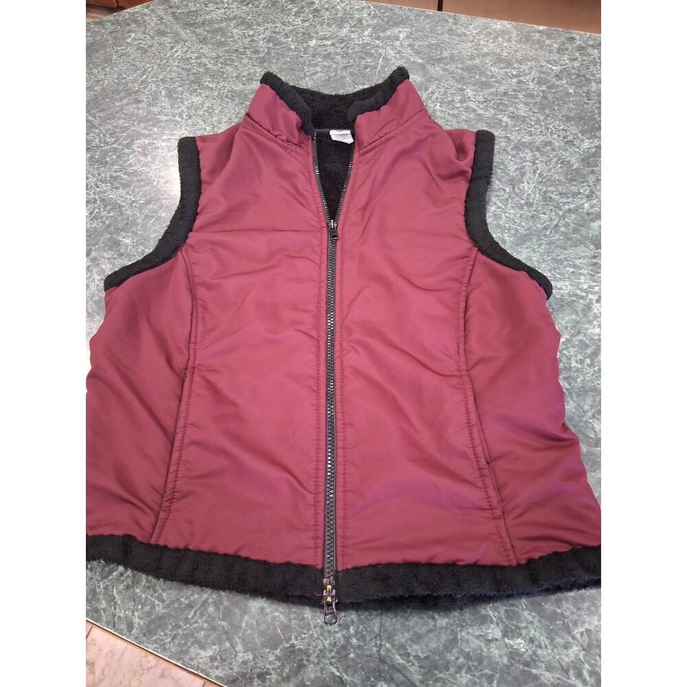 PRANA VTG Fleece Lined Full Zip Vest Womens SZ M Made in USA Outdoor Burgundy